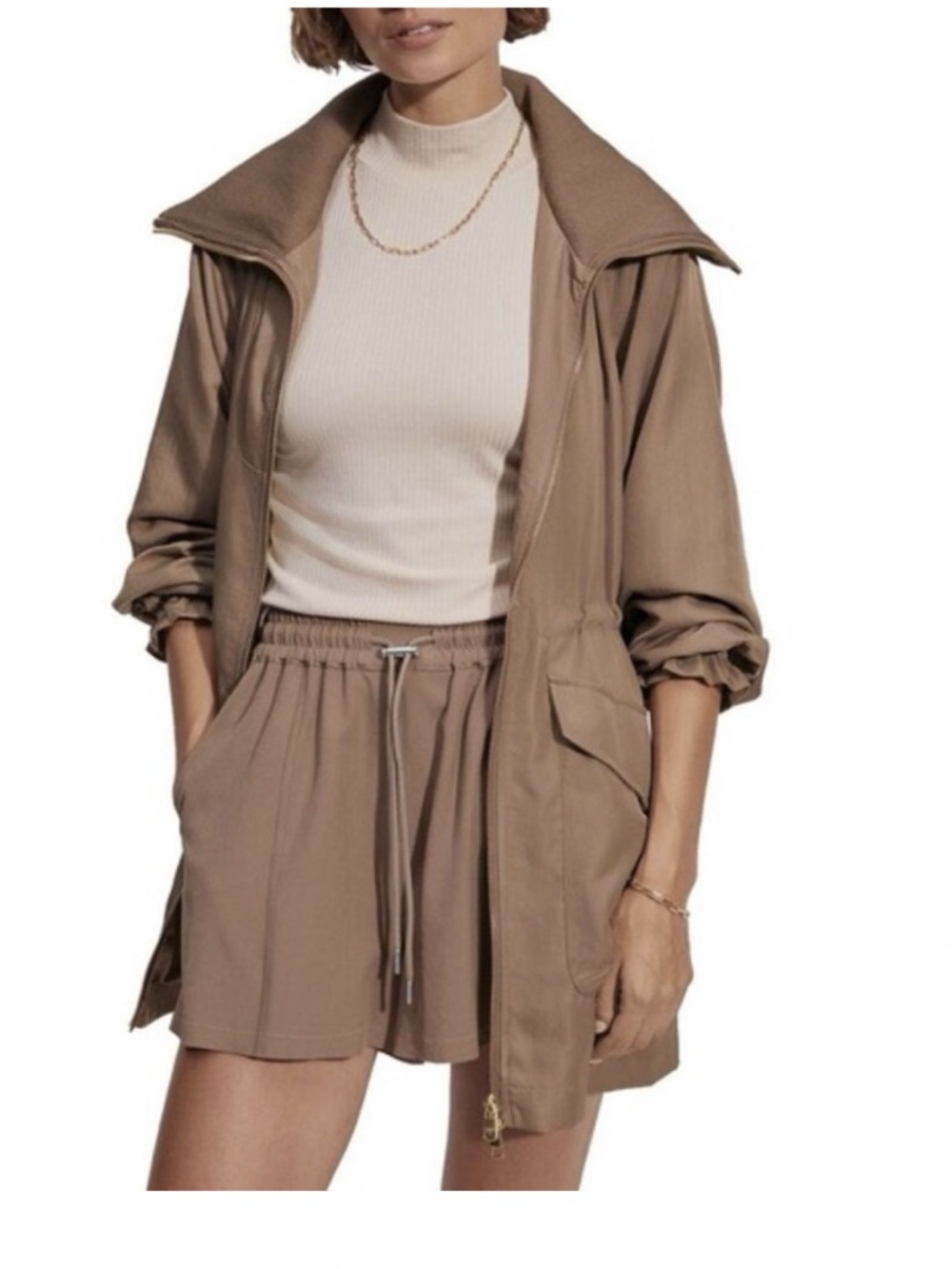 Varley Brown Zip-Front Jacket with Gold Hardware